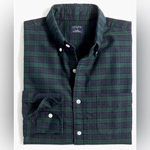 J. Crew Factory Men's Navy and Green Black Watch Flex Oxford Shirt - Slim